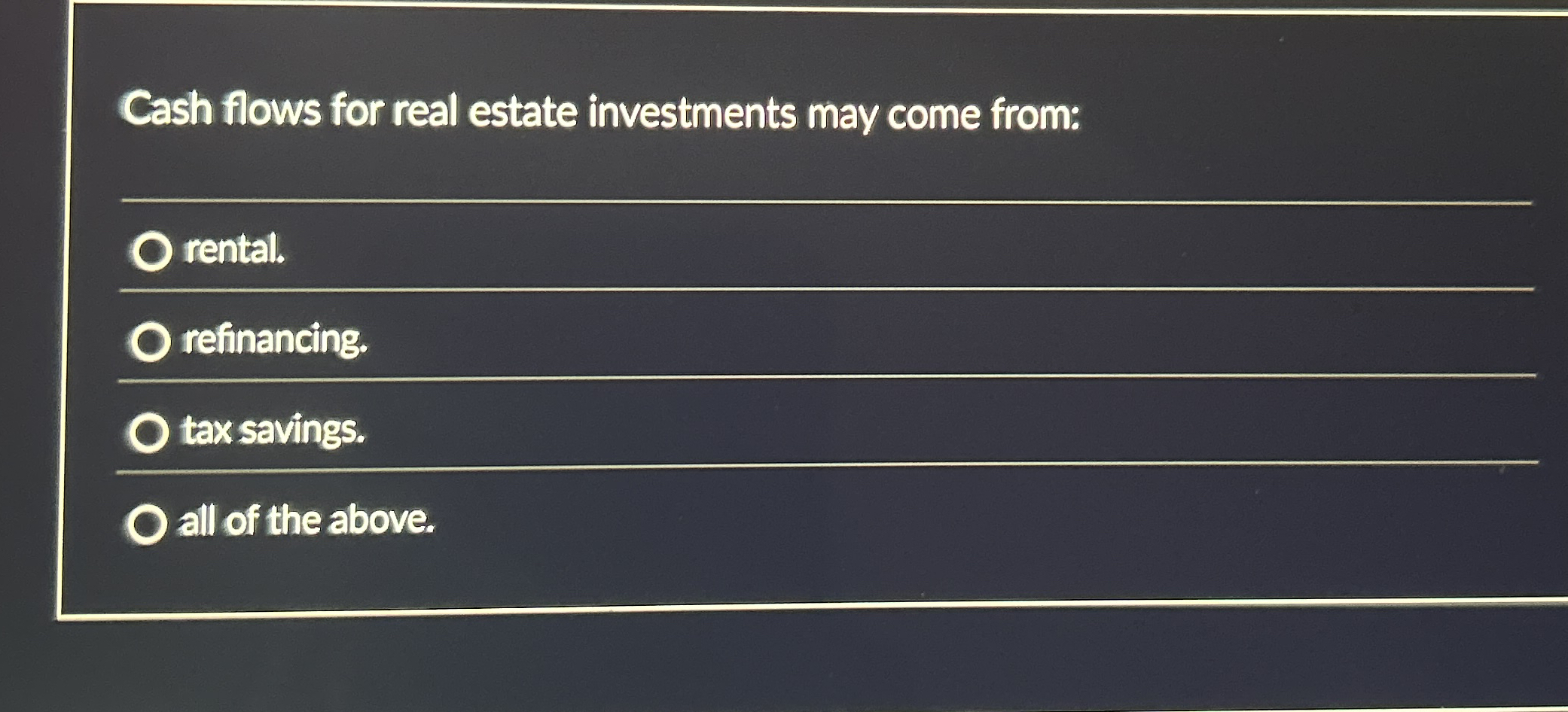 Cash flows for real estate investments may come | Chegg.com