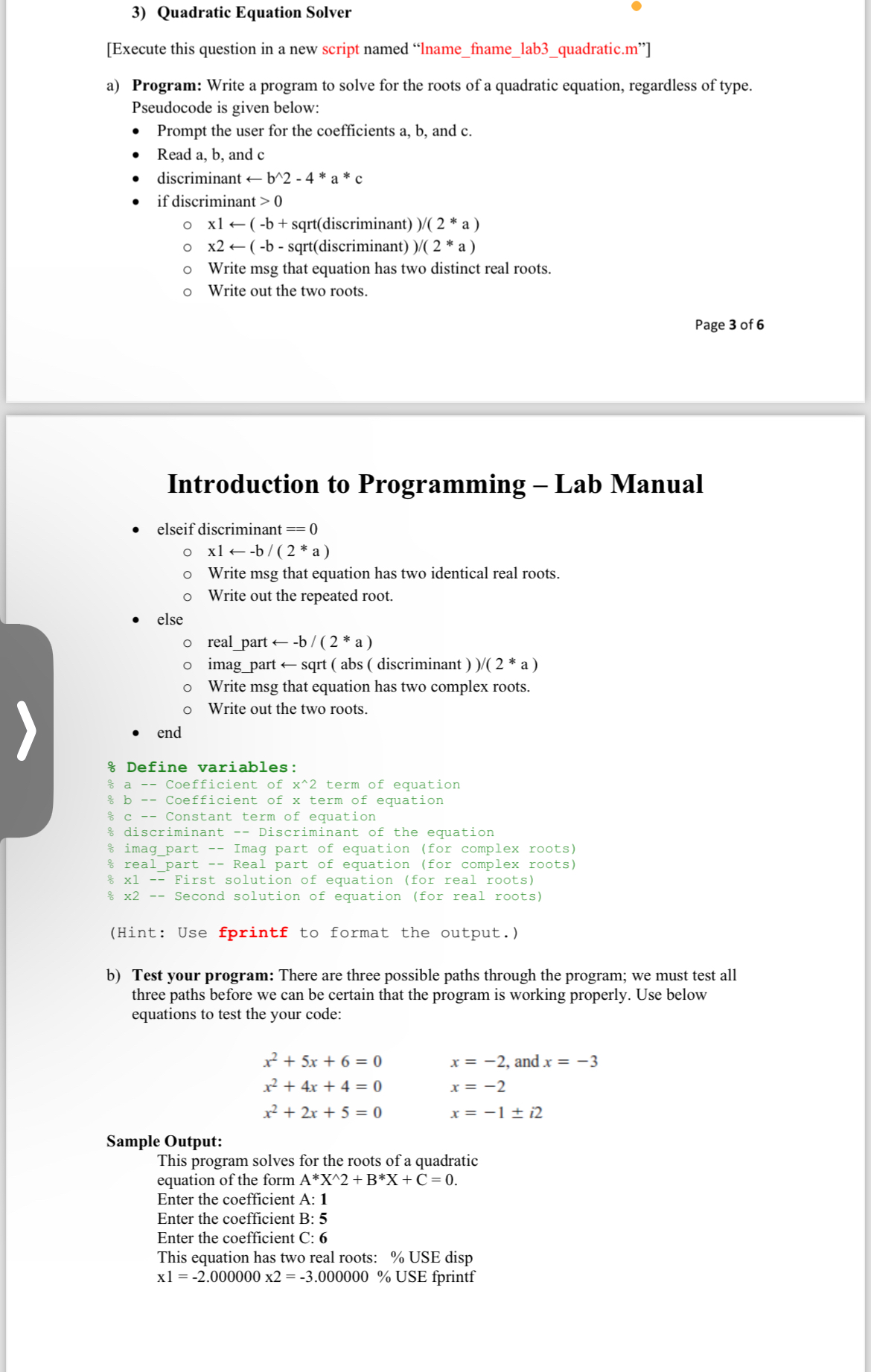 Solved Quadratic Equation Solver[Execute this question in a | Chegg.com