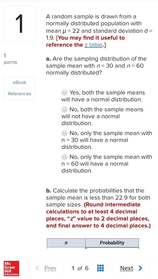 Solved 1 A random sample is drawn from a normally | Chegg.com