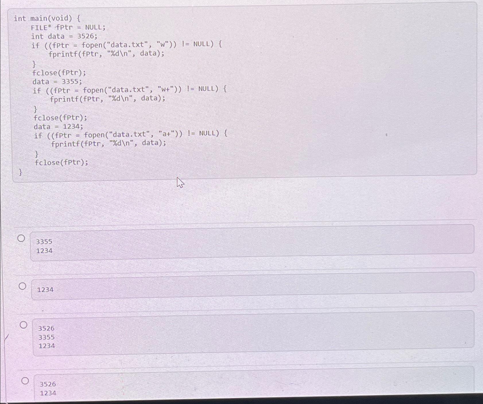 Solved whats the output for below code int main(void) {FILE*
