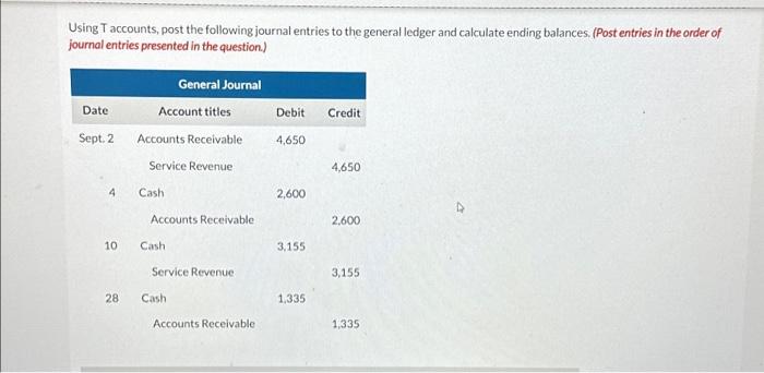 Solved Using T accounts, post the following journal entries | Chegg.com