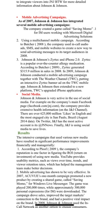 Solved JOHNSON & JOHNSON USES NEW MEDIA MARKETING The | Chegg.com