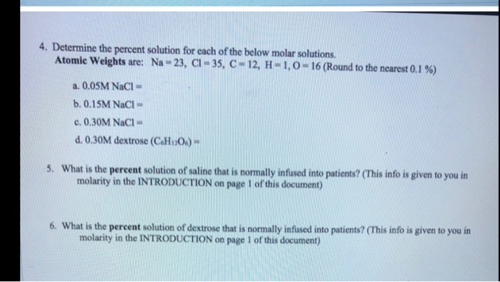 Solved 4. Determine the percent solution for each of the | Chegg.com