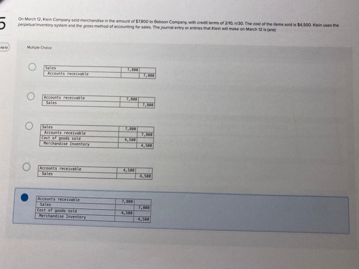 Solved On March 12, Klein Company sold merchandise in the