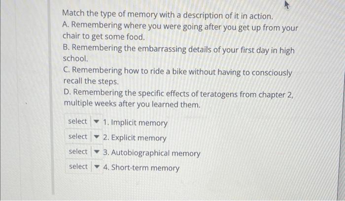 Solved Match the type of memory with a description of it in | Chegg.com