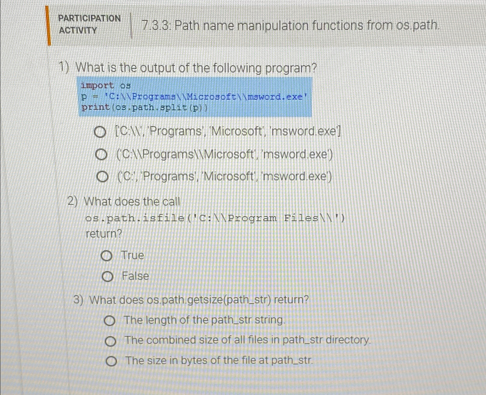 Solved PARTICIPATIONACTIVITY7.3.3: Path name manipulation | Chegg.com