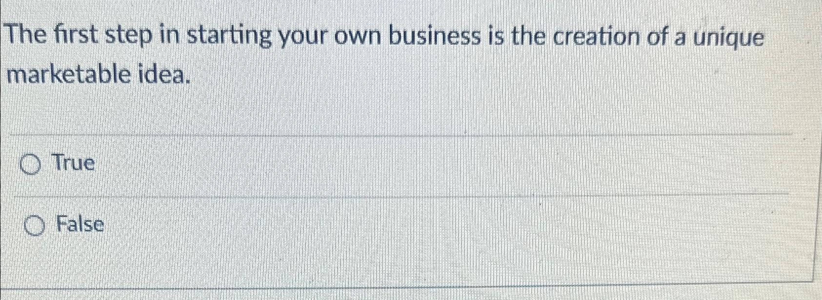 Solved The first step in starting your own business is the | Chegg.com