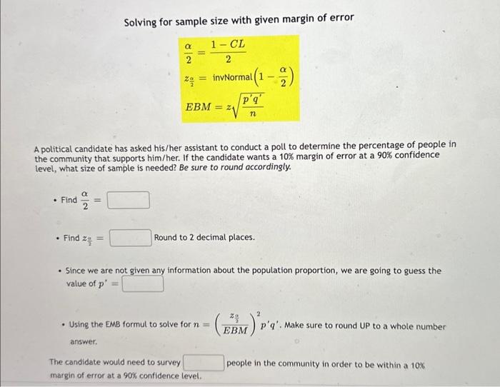 Solved Solving for sample size with given margin of error | Chegg.com