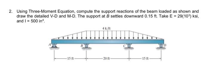 Solved 2. Using Three-Moment Equation, compute the support | Chegg.com
