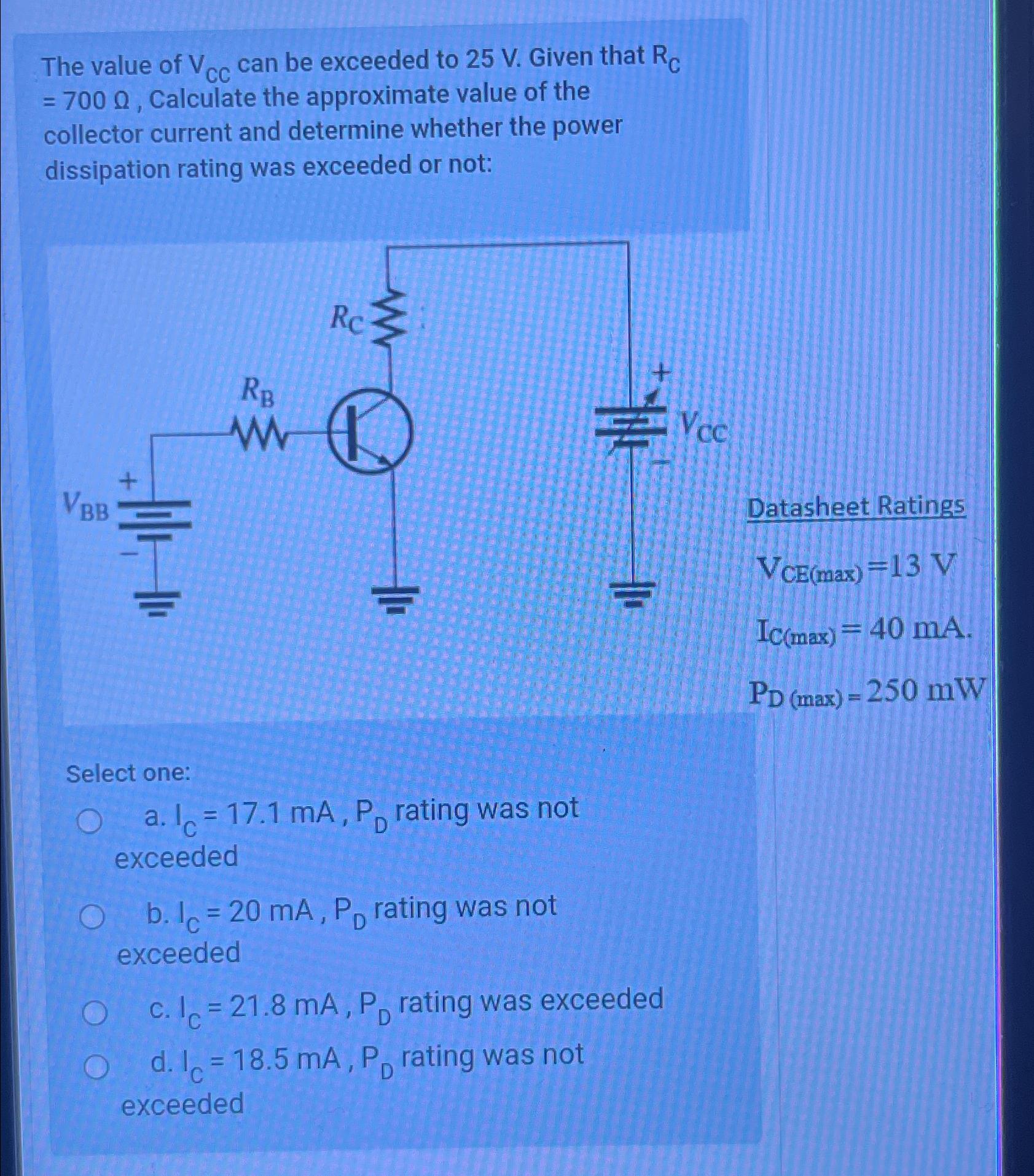 Solved The value of V_(CC) can be exceeded to 25V. Given | Chegg.com