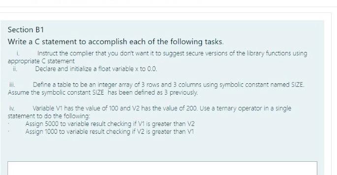 Solved Section B1 Write a C statement to accomplish each of | Chegg.com