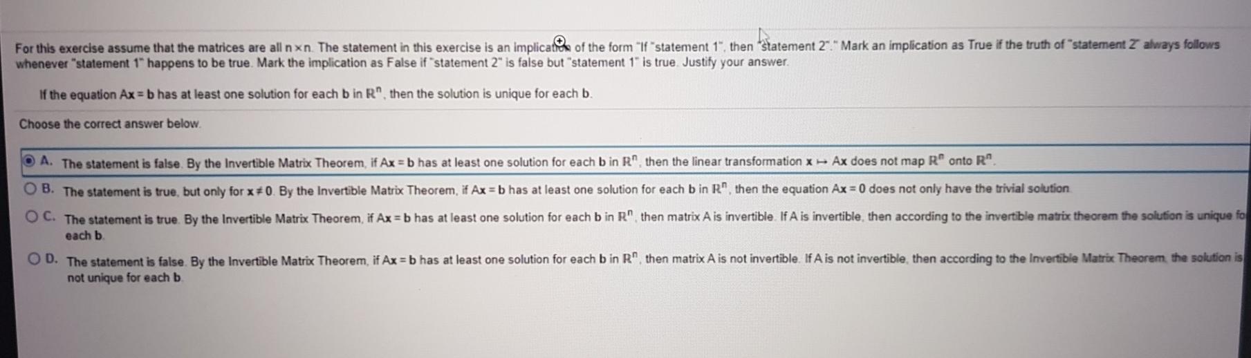 Solved If Equation Ax=b Has At Least One Solution For Each B | Chegg.com