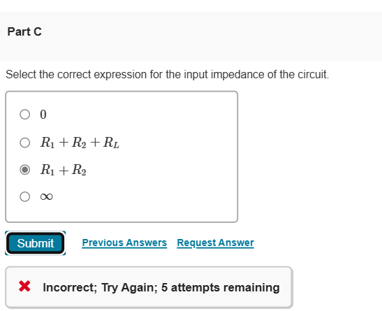 Solved Select the correct expression for the input impedance | Chegg.com