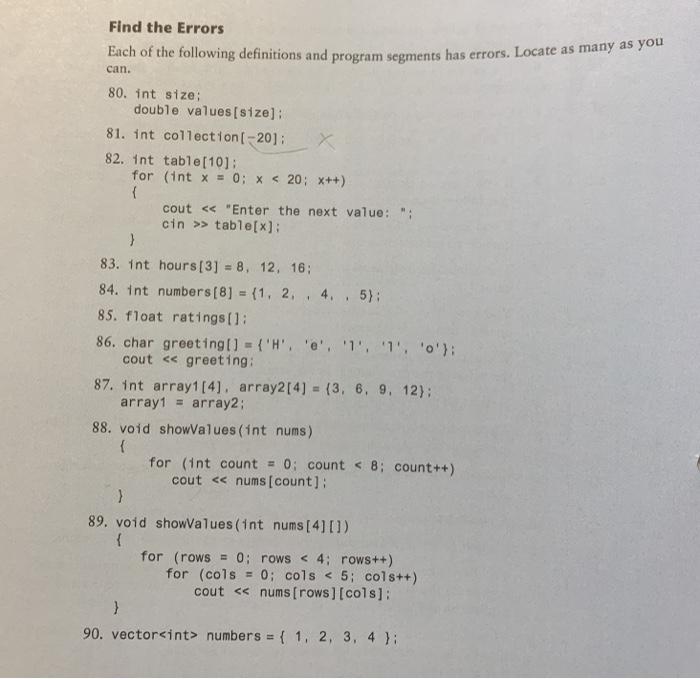 Solved Find the Errors Each of the following definitions and | Chegg.com