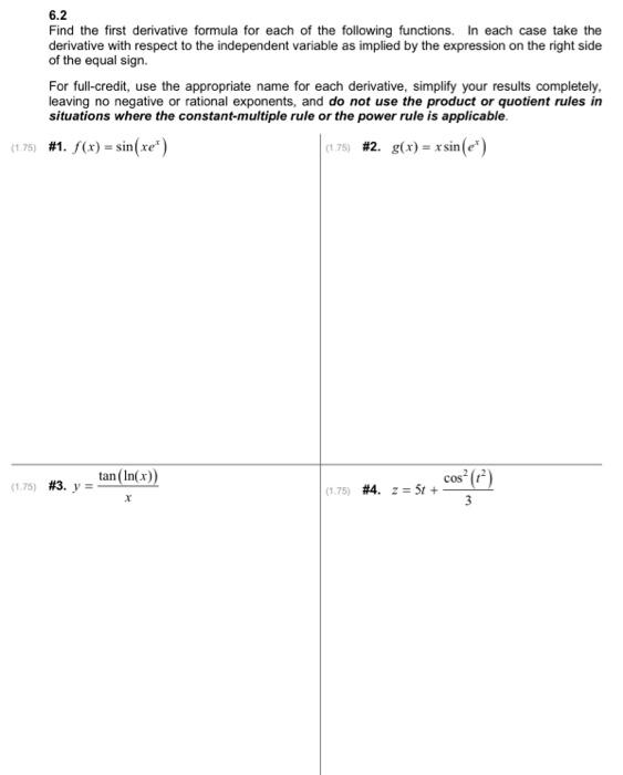 Solved 62 Find The First Derivative Formula For Each Of The 5141