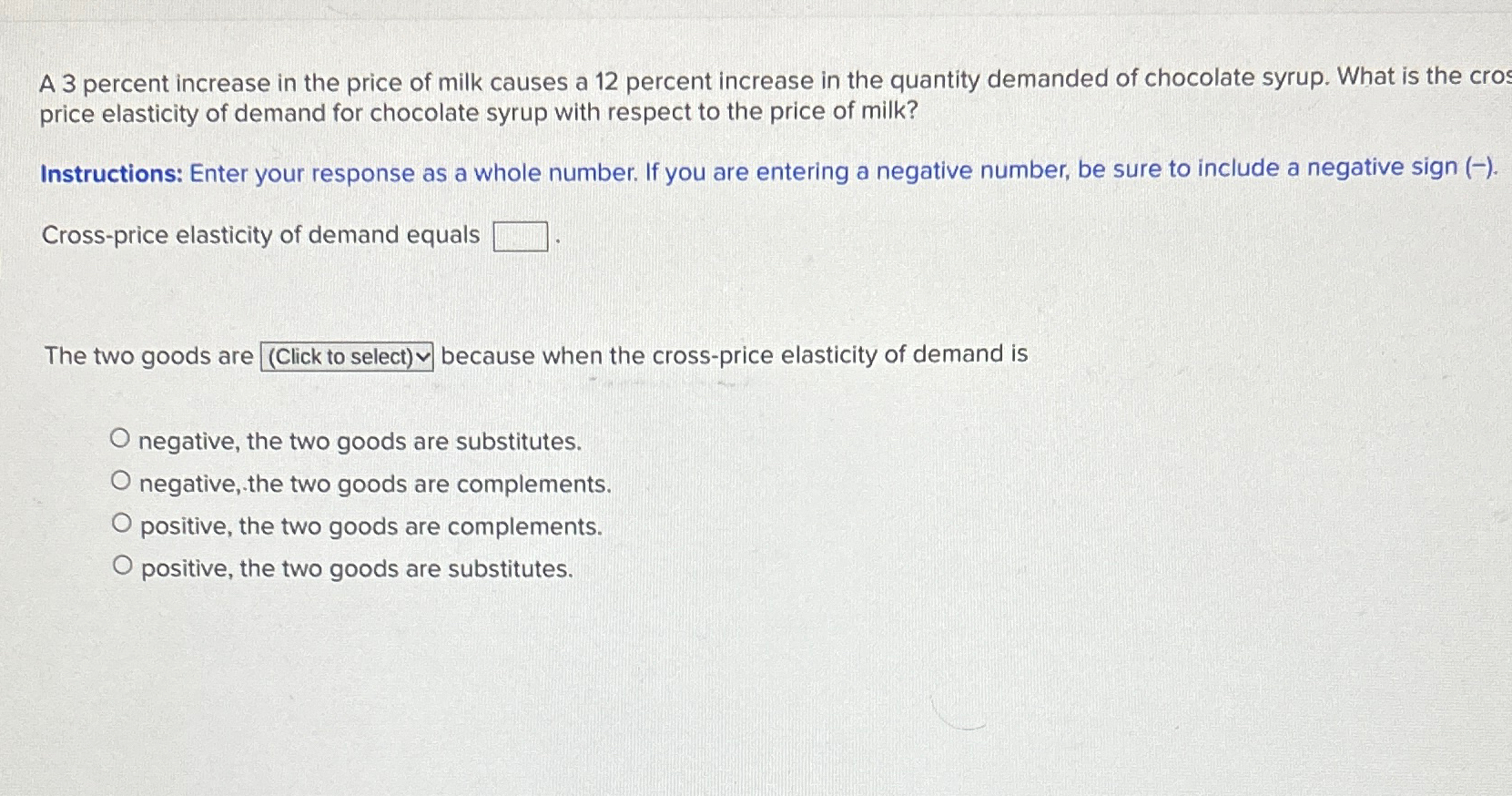 Solved A 3 ﻿percent increase in the price of milk causes a | Chegg.com