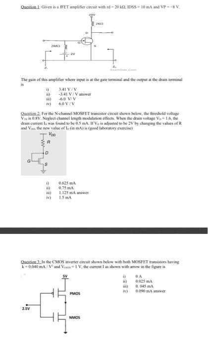 Solved Question 1 Given is a JFET amplifier circuit with | Chegg.com