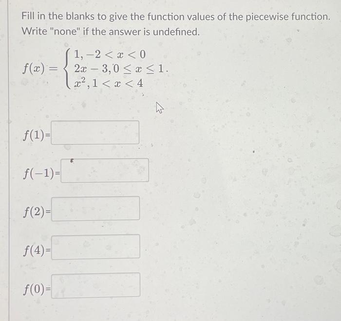 Solved Fill in the blanks to give the function values of the | Chegg.com