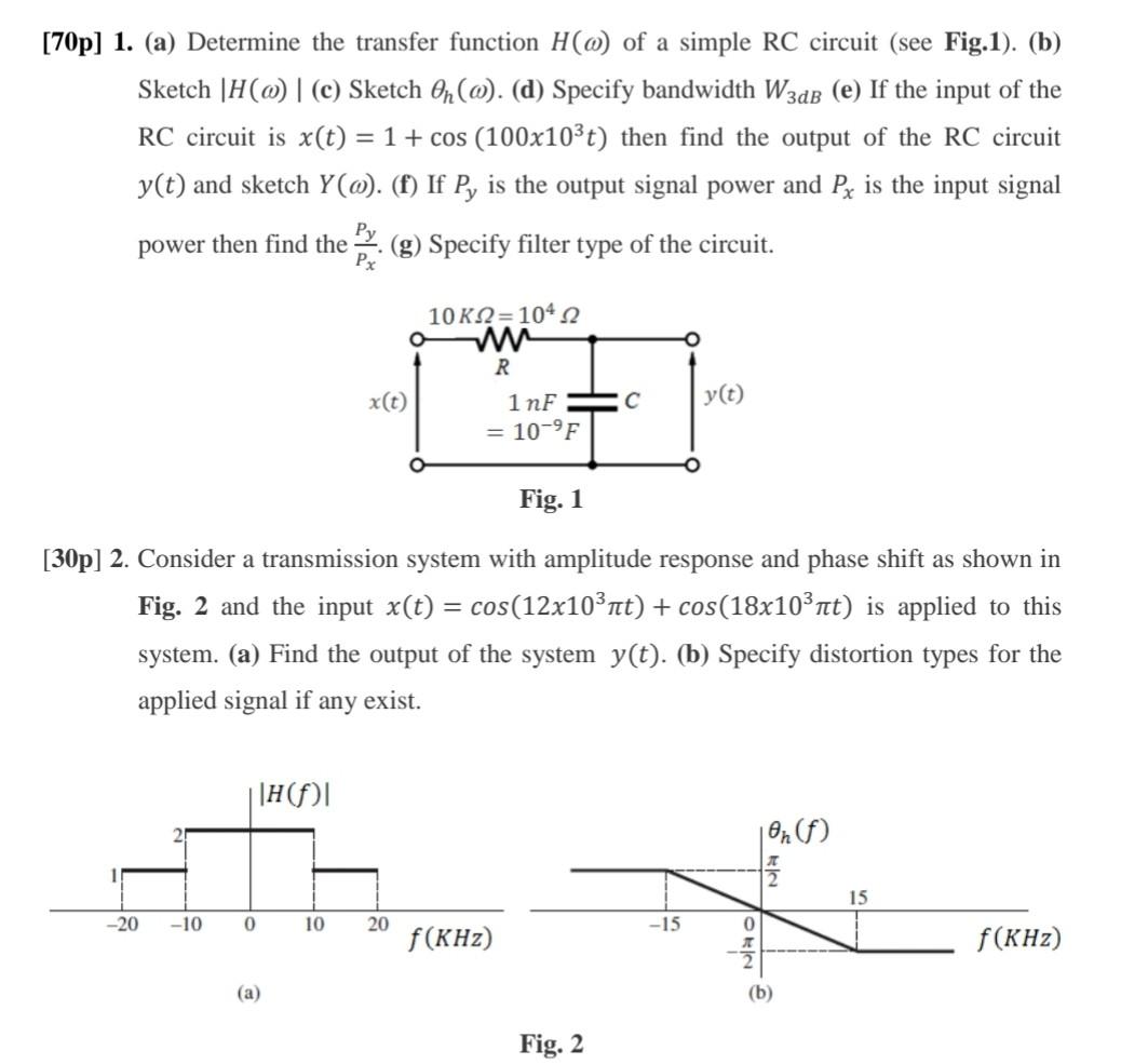 Solved [70p] 1. (a) Determine the transfer function H(ω) of | Chegg.com