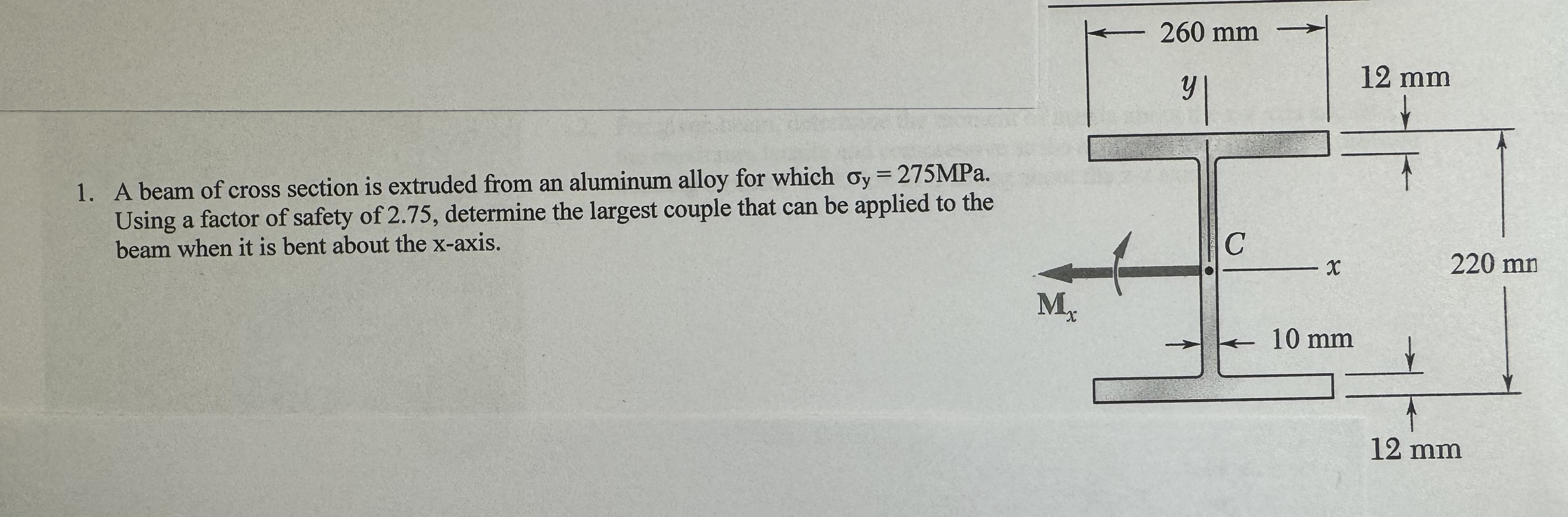 Solved A beam of cross section is extruded from an aluminum | Chegg.com