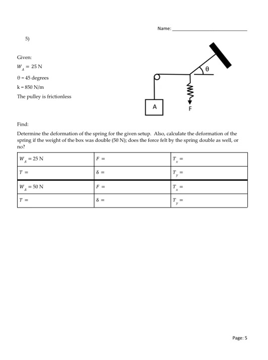Solved NameGiven:WA=25Nθ=45 ﻿degreesk=850NmThe pulley is | Chegg.com