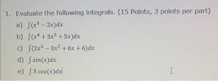Solved 1. Evaluate the following integrals. (15 Points, 3 | Chegg.com