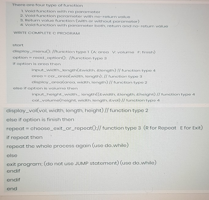 Solved There are four type of function 1. Void function with | Chegg.com