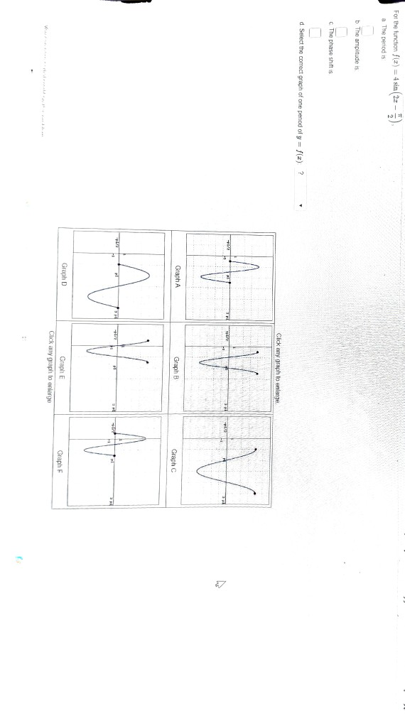 Solved For the function f(x) = 4 sin( 20 - ) a The period is | Chegg.com