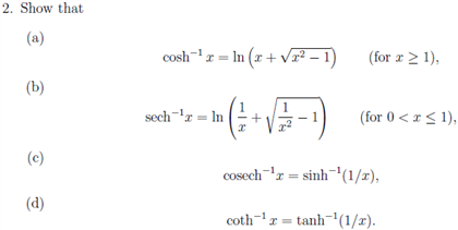 Solved Using the definitions of hyperbolic functions in | Chegg.com