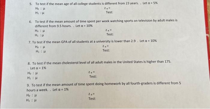Solved 5. To test if the mean age of all college students is | Chegg.com