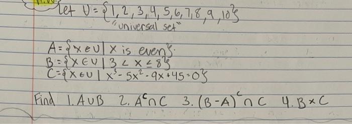 Solved Let U={1,2,3,4,5,6,7,8,9,10} A={x∈U∣x Is Even }. | Chegg.com