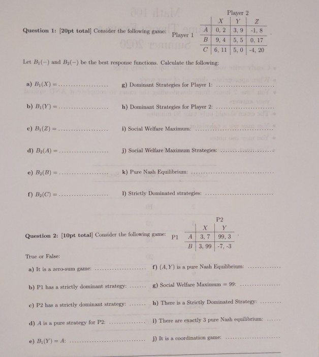 Solved Question 1: (20pt total) Consider the following game | Chegg.com
