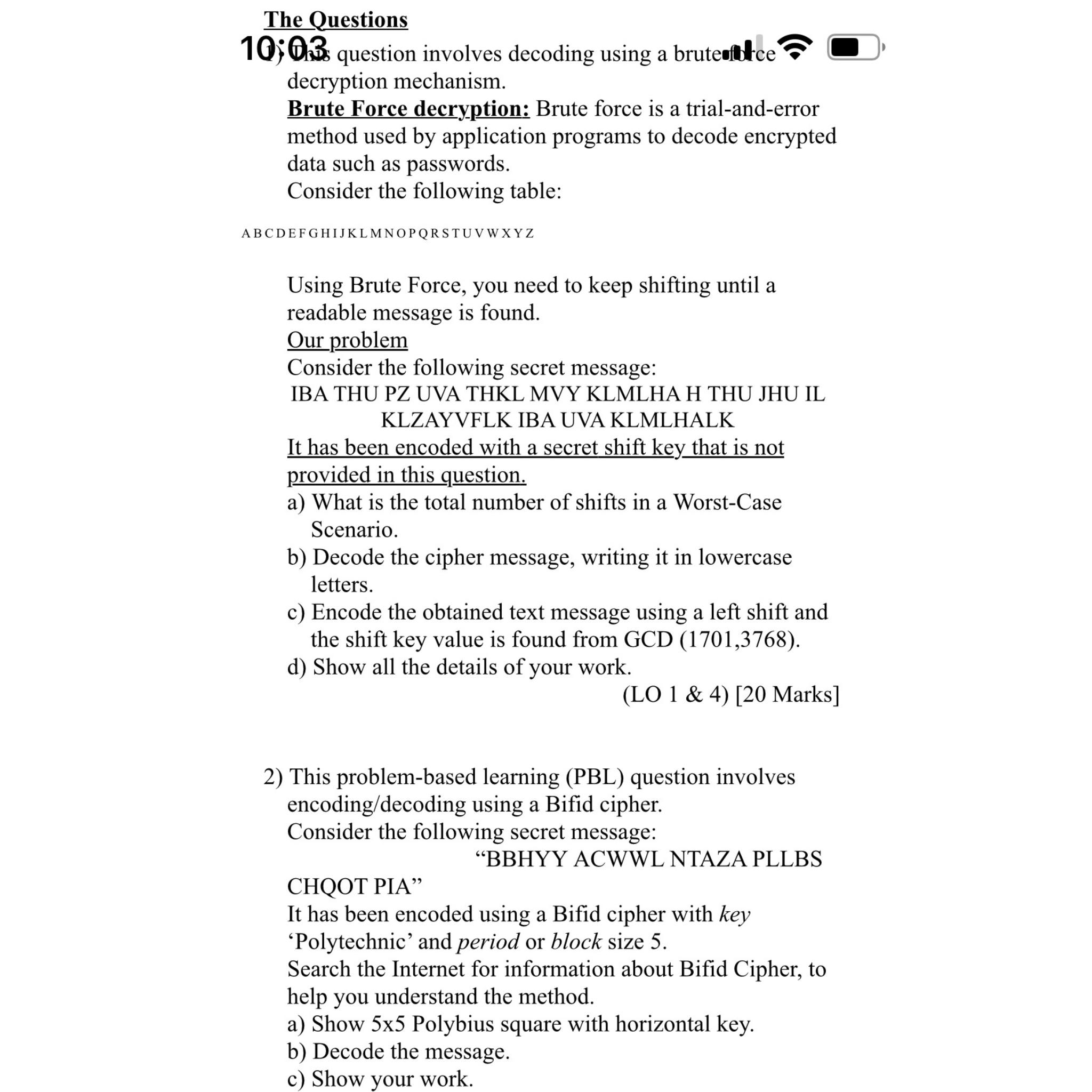 Solved The Questions decryption mechanism.Brute Force | Chegg.com