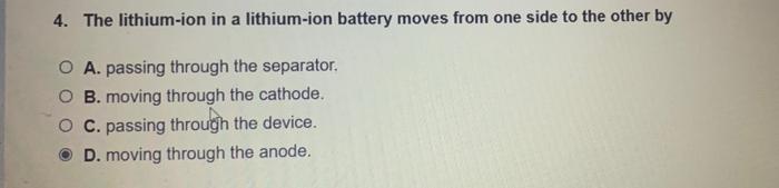 Solved 4. The Lithium-ion In A Lithium-ion Battery Moves | Chegg.com