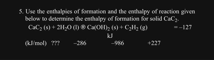 ca oh 2 formation enthalpy