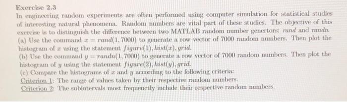 Solved Exercise 2.3 In engineering random experiments are | Chegg.com