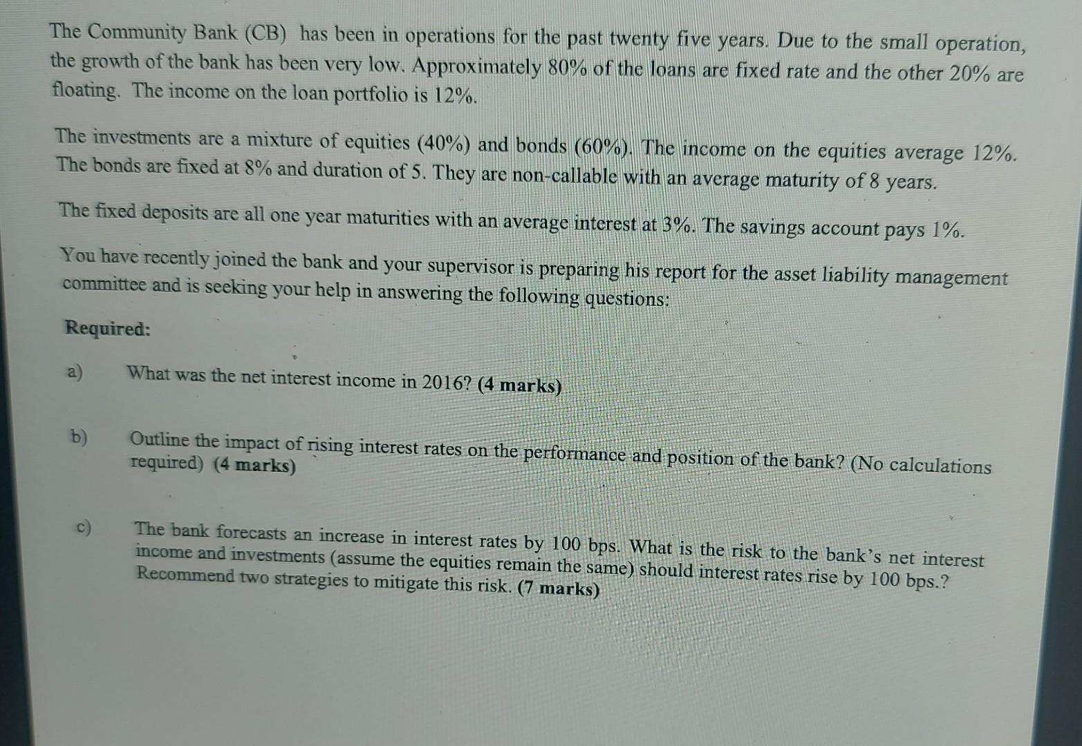 Solved The Community Bank Balance Sheet Year Ended | Chegg.com