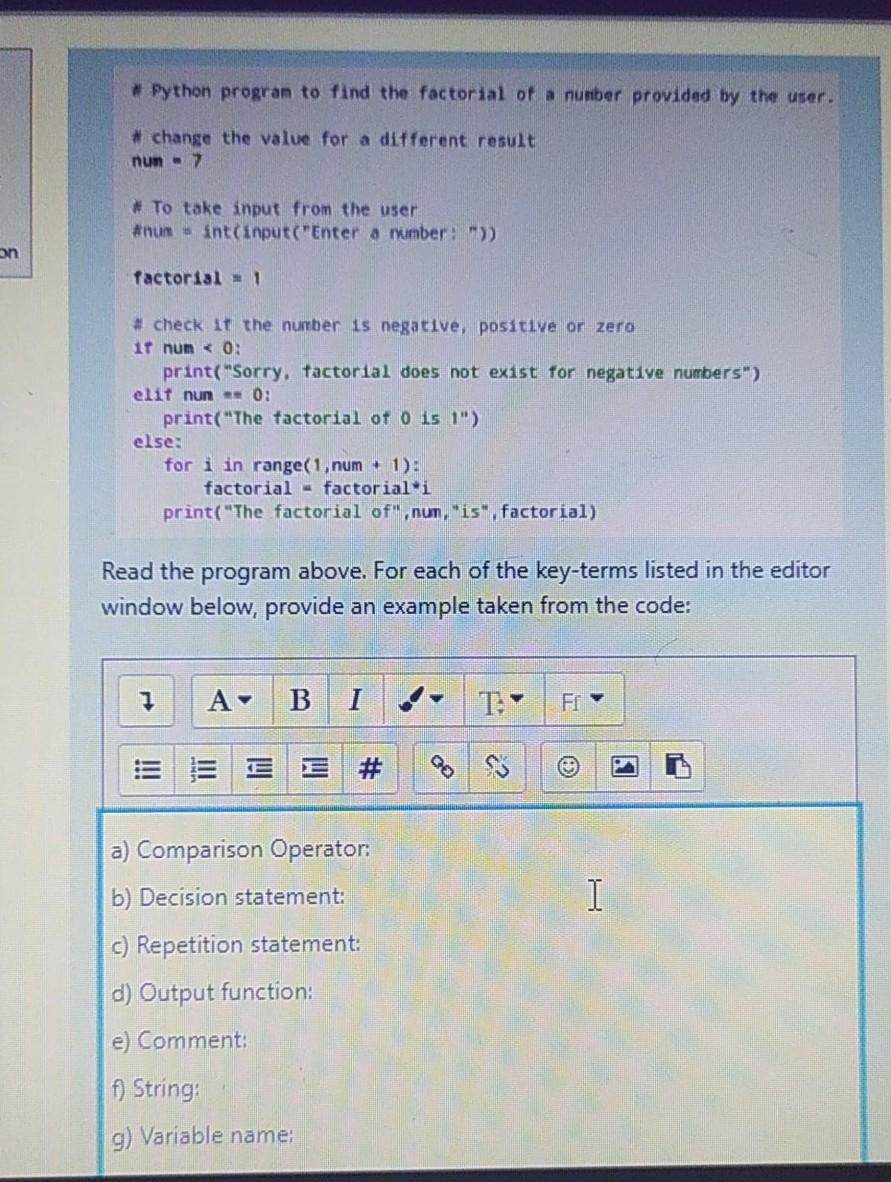 Solved Python program to find the factorial of a number | Chegg.com
