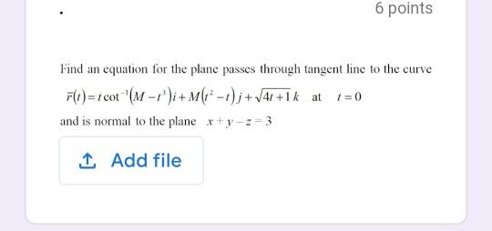 Solved 6 Points Find An Equation For The Plane Passes | Chegg.com