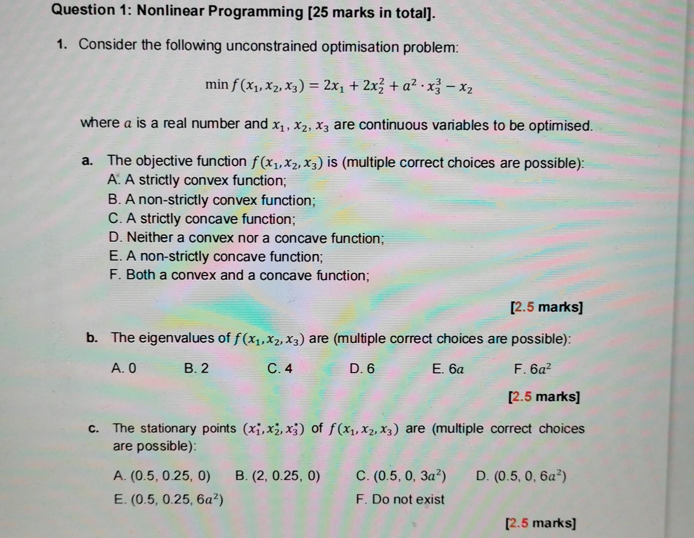 Solved Question 1: Nonlinear Programming (25 marks in | Chegg.com