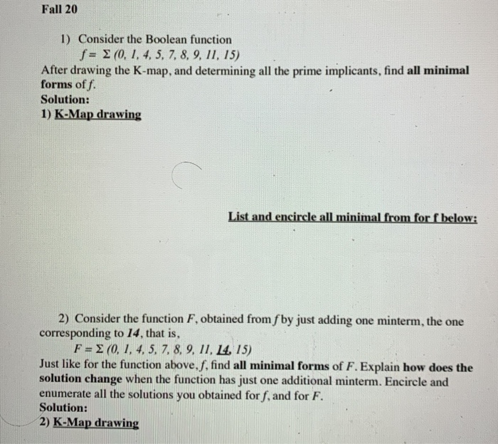 Solved Fall 20 1) Consider The Boolean Function F= 3 (0, 1, | Chegg.com