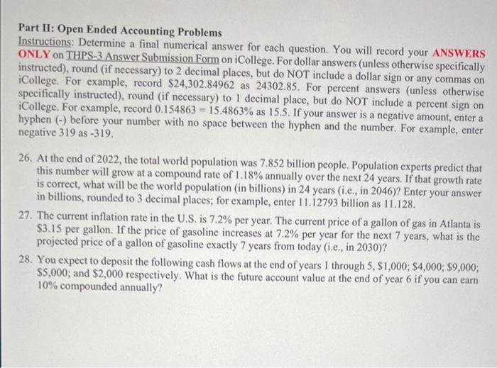 Solved Part II: Open Ended Accounting Problems Instructions: | Chegg.com