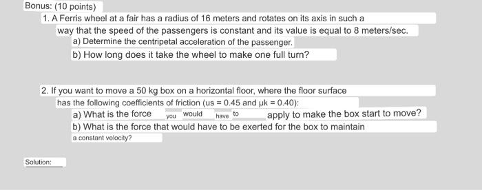 1. A Ferris wheel at a fair has a radius of 16 meters and rotates on its axis in such a way that the speed of the passengers