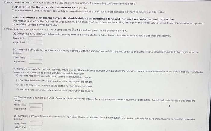 Solved ien o is unknown and the sample is of size n≥30, | Chegg.com