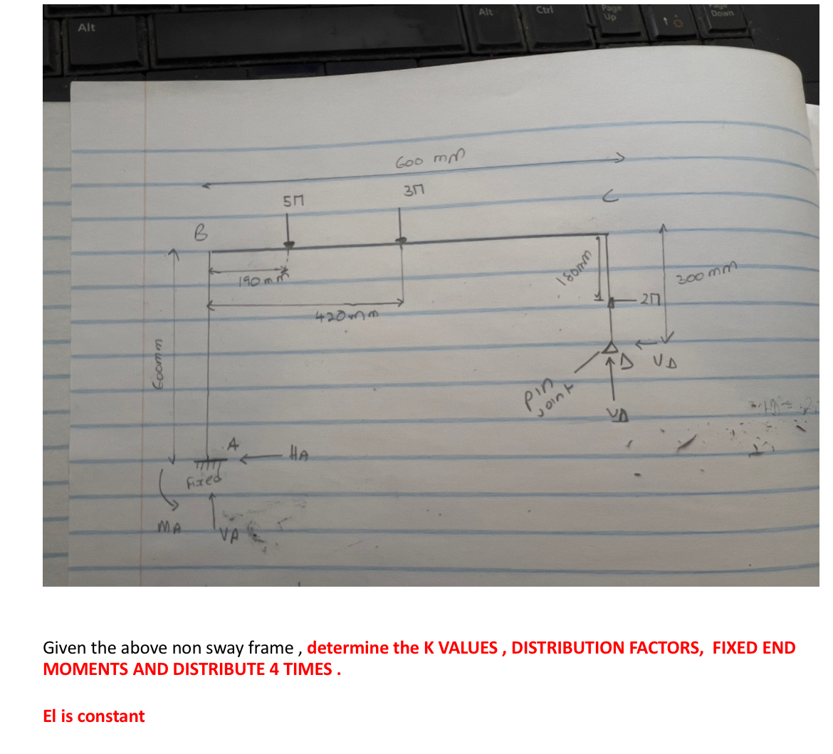 Given the above non sway frame , ﻿determine the K