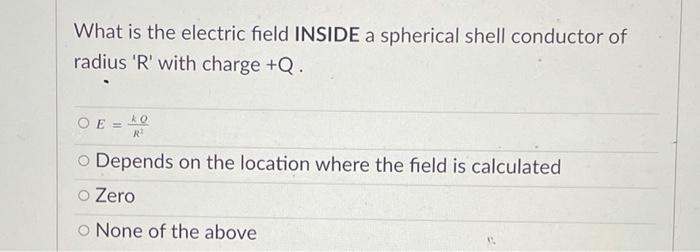 Solved What is the electric field INSIDE a spherical shell | Chegg.com