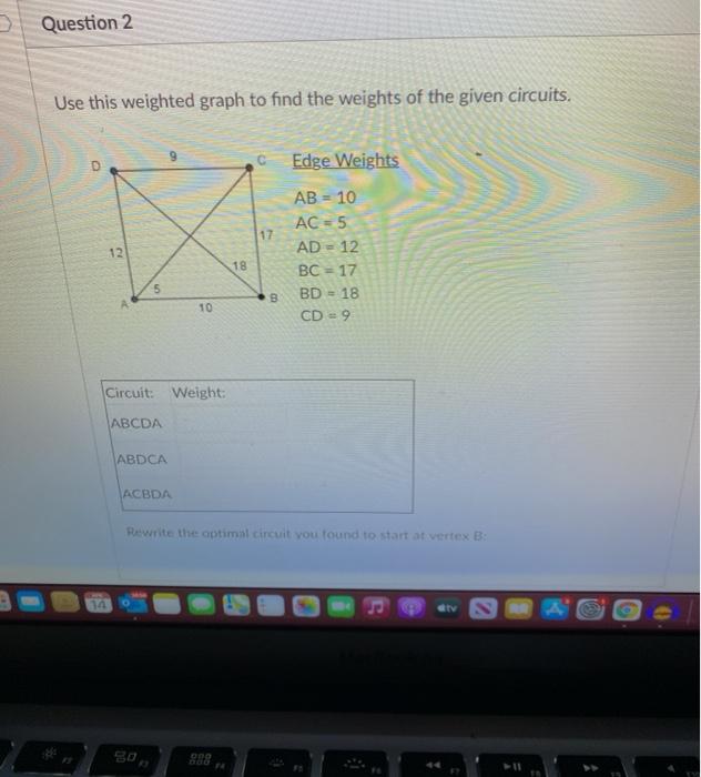 Solved > Question 2 Use this weighted graph to find the | Chegg.com