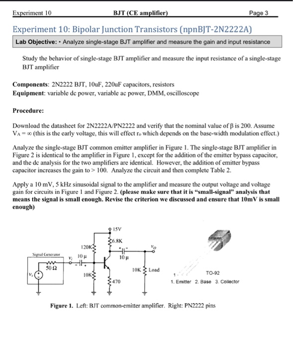 Solved Experiment 10 BJT (CE Amplifier) Page 3 Experiment...
