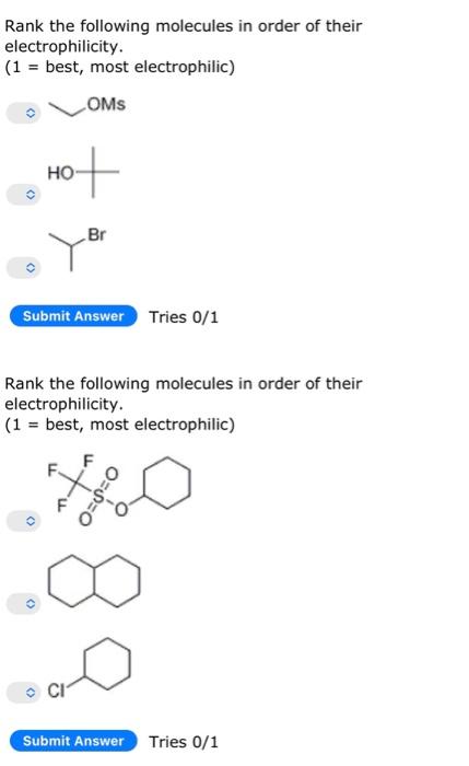 Solved Rank the following molecules in order of their | Chegg.com