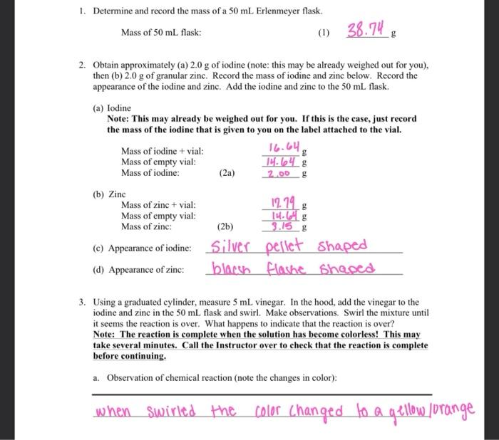 Solved 1a. What mass of zinc was consumed in the reaction? | Chegg.com